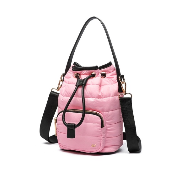 LIKE DREAMS LUCKY QUILTED PUFFER BUCKET CROSSBODY TOTE BAG BABY PINK NWT - Picture 2 of 7